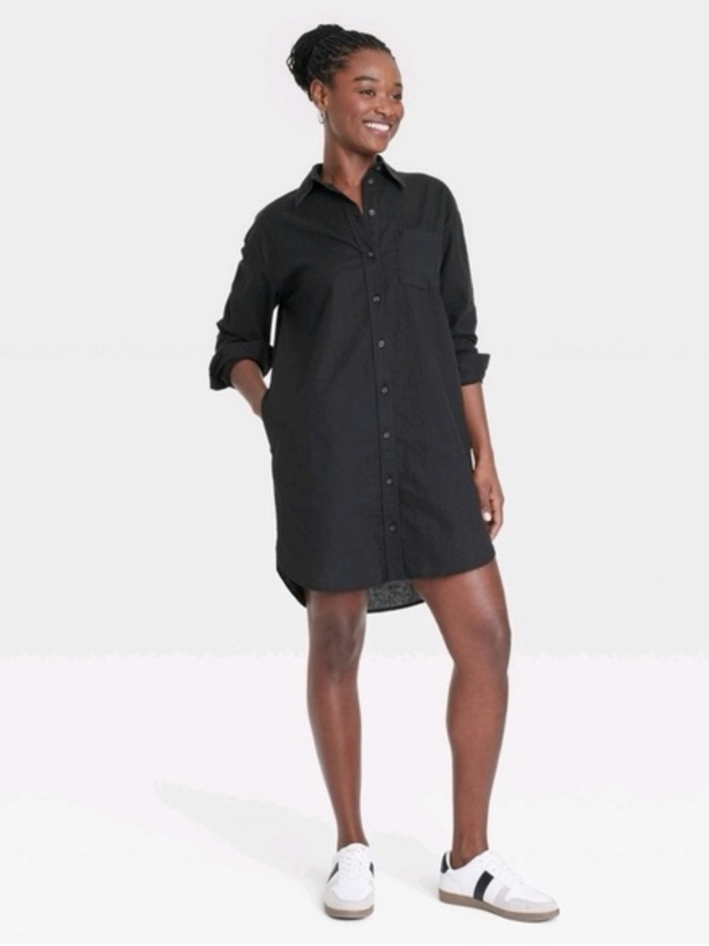 Universal Thread Black Shirt Dress with Chest Pocket/pockets Button-Down small